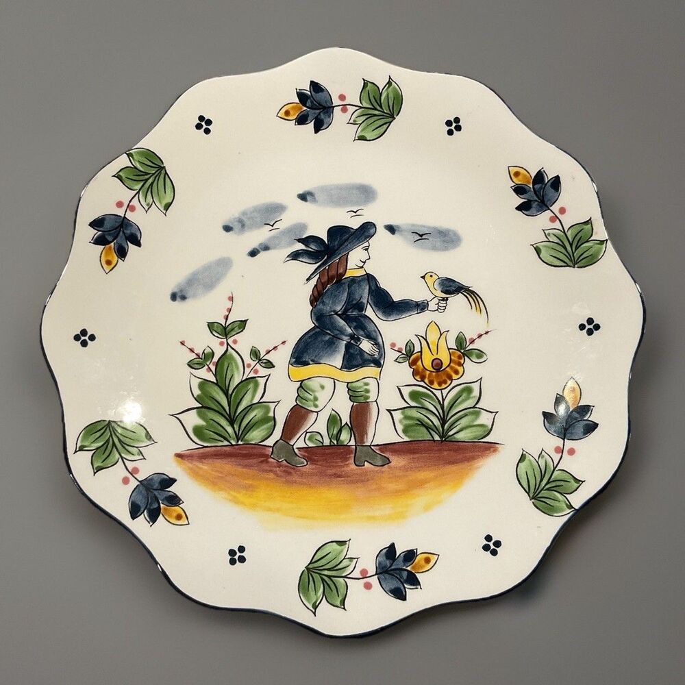 FRENCH QUIMPER 8” Plate Salad Boy With A Bird Jay Willfred By Charles Sadek